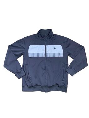 New Era Men's Navy Zip-Up Track Jacket with Light Blue Chest Panel